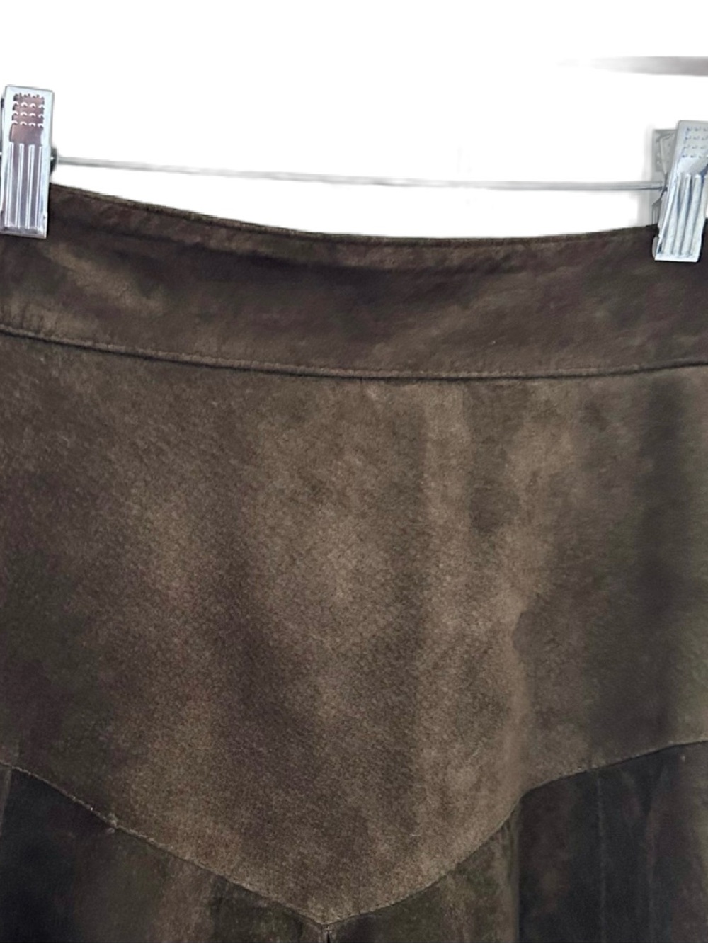 Vintage Olive Suede Leather A-Line Midi Skirt - Picture 4 of 8